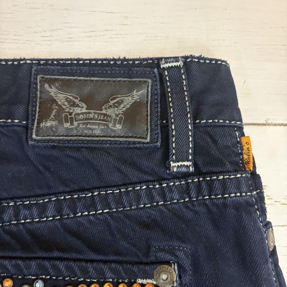 Robin's Jean Denim Shorts Mens 36 Blue Bermuda Rhinestone Back Pockets Biker - Picture 5 of 14